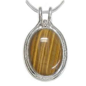   Silver Tiger Eye Oval Pendant with Snake Chain by Sajen, 18 Jewelry
