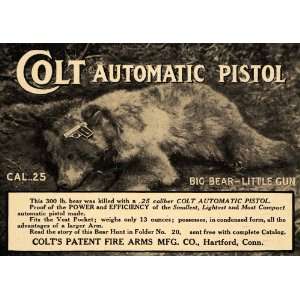  1911 Ad Big Bear Little Gun Colt Automatic Pistol .25 