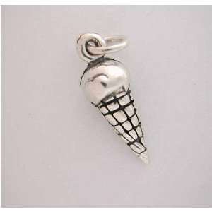  Silver 3 D ICE CREAM CONE CHARM for Bracelet Jewelry