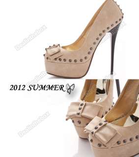 Women Super High Heels Stiletto Platform Studded Bowknot Pumps Shoes 