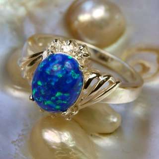 Charming Blue Opal Gems Jewelry Ring Silver Size #8 L02  