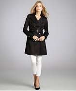 Vince Camuto black cotton blend belted double breasted trench coat 
