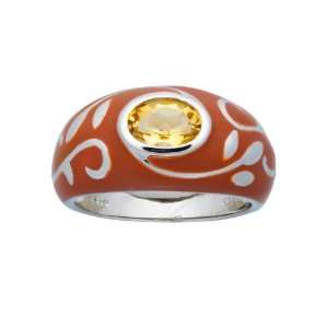   Silver Citrine with Brown Enamel Womens Ring, Size 5 Jewelry