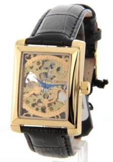   Gold Rectangle Black Leather Watch CI331066BSSK 754425115800  