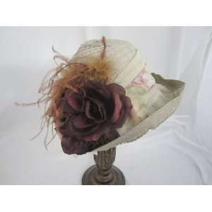   Elsie Massey #13043 Taupe Ribbon Cloche Hat w/ Plum 