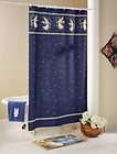   & GOLDEN SCOLLED ACCENTS ON NAVE BLUE SHOWER CURTAIN HOLIDAY BATH
