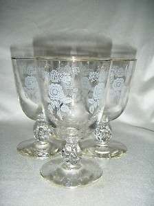   Wine Goblets Stemware   Crystal Clear with White Rose Decals  