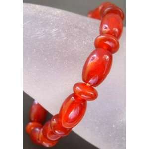  Red Agate Gem Round Drum Beads Elastic Bracelet 