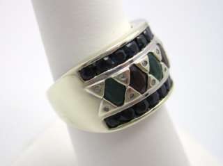 10k WG Emerald Ruby & Sapphire Cluster Band Ring Ladies  