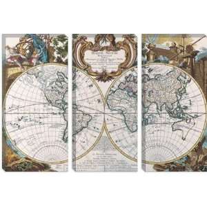  Antique Double Hemisphere Map of the World Canvas Giclee 