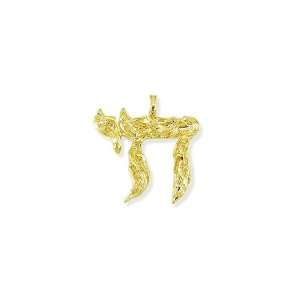    Solid 14k Yellow Gold Jewish Chai Religious Pendant: Jewelry