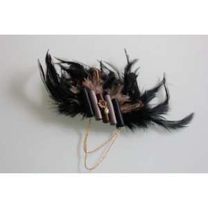   Ezmarket Black Peacock Feather Hair Clip brooch pin 