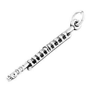    Sterling Silver Large Woodwind Instrument Flute Charm Jewelry