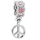 PANDORA Silver Bead with CZ Stones and Dangle Peace Sign 790516CZS