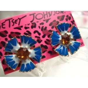 Betsey Johnson Blue & White Brilliant Flower Earrings