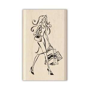  Shopping Lady Wood Mounted Rubber Stamp