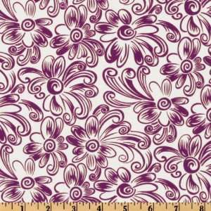  44 Wide Daisy Dance Traced Blooms White/Purple Fabric By 