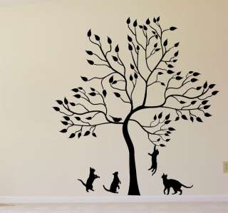BIG TREE WITH KITTENS BIRD CAT WALL Sticker Mural  