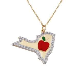   Red Epoxy and Diamond Accent State of New York Pendant Necklace, 18