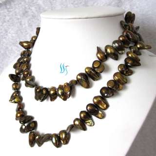 34 7 8mm Olive Baroque Freshwater Pearl Necklace Strand  