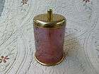 Vintage Grammes, Inc Brass Cigarette Holder Jar & lid w/Red Mosaic 