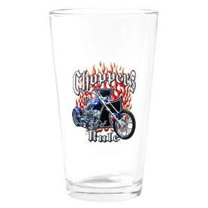  Pint Drinking Glass Choppers Rule Flaming Motorcycle and 