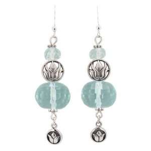  Blue Quartz Gemstone Bead Dangle Earrings with Sterling Silver Lotus 