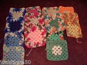 Granny Squares Yarn Crocheted 25 Afghan Blocks Multi A+  