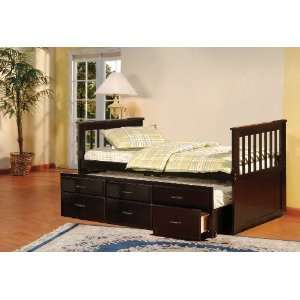   Wood Twin Size Captains Day Bed With Trundle & Drawers