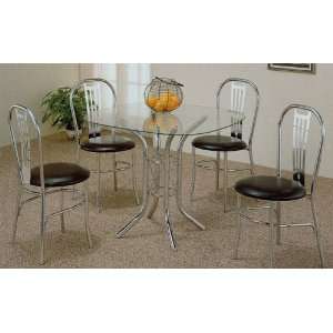   Polished Chrome Metal Dining Table & 4 Chairs Set Furniture & Decor