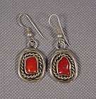 PRETTY SOUTHWESTERN 925 SILVER RED CORAL DANGLING EARRINGS SIGNED BP 