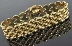 Arabic 18K Yellow Gold Wide Panther Dome Link Chain Bracelet 6.75 