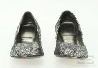 Tory Burch Silver Crackled Leather Ballet Flats Size 8  