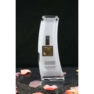 Gift Idea Art Crystal Glass Decorative Amber & Wood Vase  