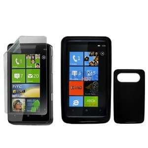  iNcido Brand HTC HD7 Combo Solid Black Silicon Skin Case 