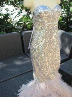 BEBE DRESS feather Dress small 187256 isis sequin  