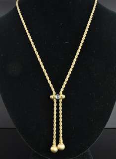   18K Gold Aquamarine Lariat Slide Rope Chain Y Tassel Necklace  