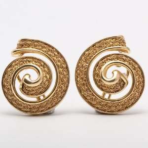  Estate Yuri Ichihash 18k Gold Swirl Clip Back Earrings 