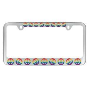  Rainbow Peace Sign Chrome License Plate Frame: Automotive