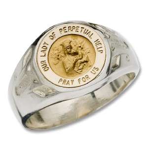 Two Tone Ring Sterling Silver 14 KT Gold PERPETUAL HELP  