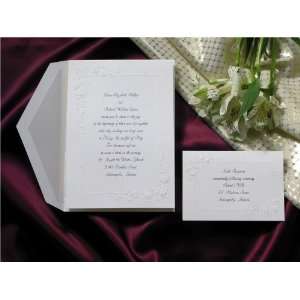  White Embossed Roses Wedding Invitations