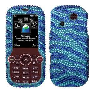 Zebra Skin (B Blue/Dr Blue) Diamante Protector Cover for Samsung T469 
