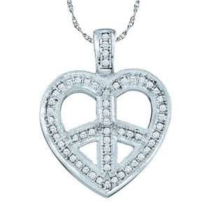   White Gold Heart Peace Sign Pendant w/ Chain: SeaofDiamonds: Jewelry