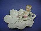 ANTIQUE PORCELAIN PIN DISH / TRAY ~ Baby on Leaf