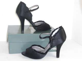 Me Too Jess12 Black Satin Heels Sandals Shoes 7 M  