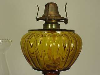 Findlay Glass Amber Convex Rib Kerosene Lamp Dalzell OH  