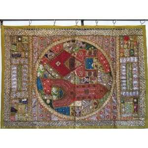  KHAKI INDIAN THROW WALL DECOR ANTIQUE TAPESTRY HANGING 