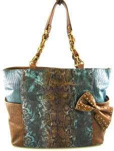 NWT JESSICA SIMPSON TOTALLY FAMOUS GREEN BROWN BAG TOTE  
