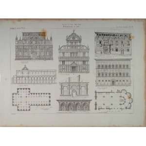  1870 Orig. Lithograph Italian Spanish Church Architecture 
