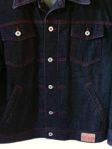 Mens or Unisex Large Guess Jean Jacket Blue with Red Stitching Great 